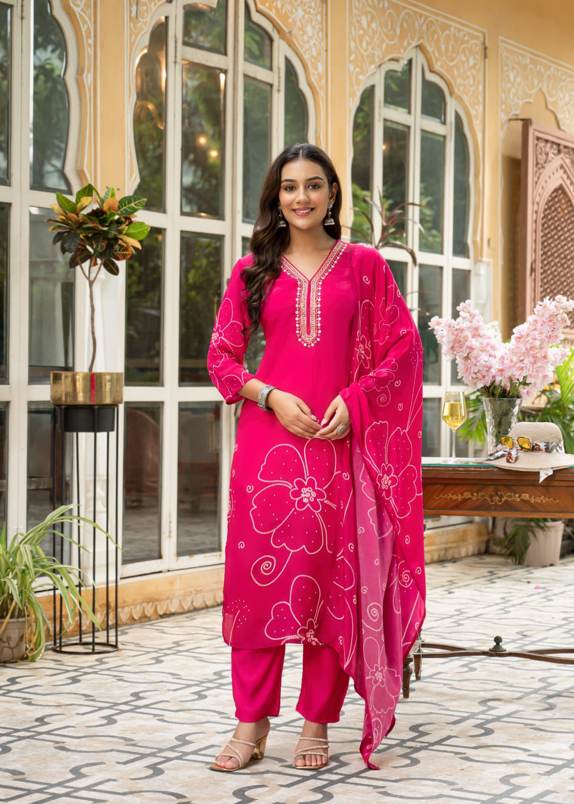 Fuchsia Crepe Suit Set
