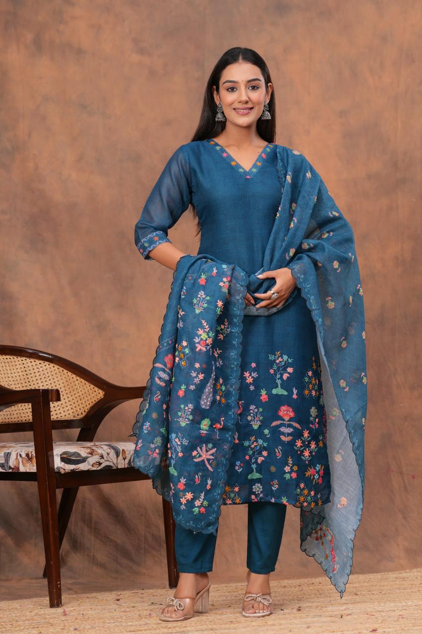 Midnight Blue Floral Kurta Set