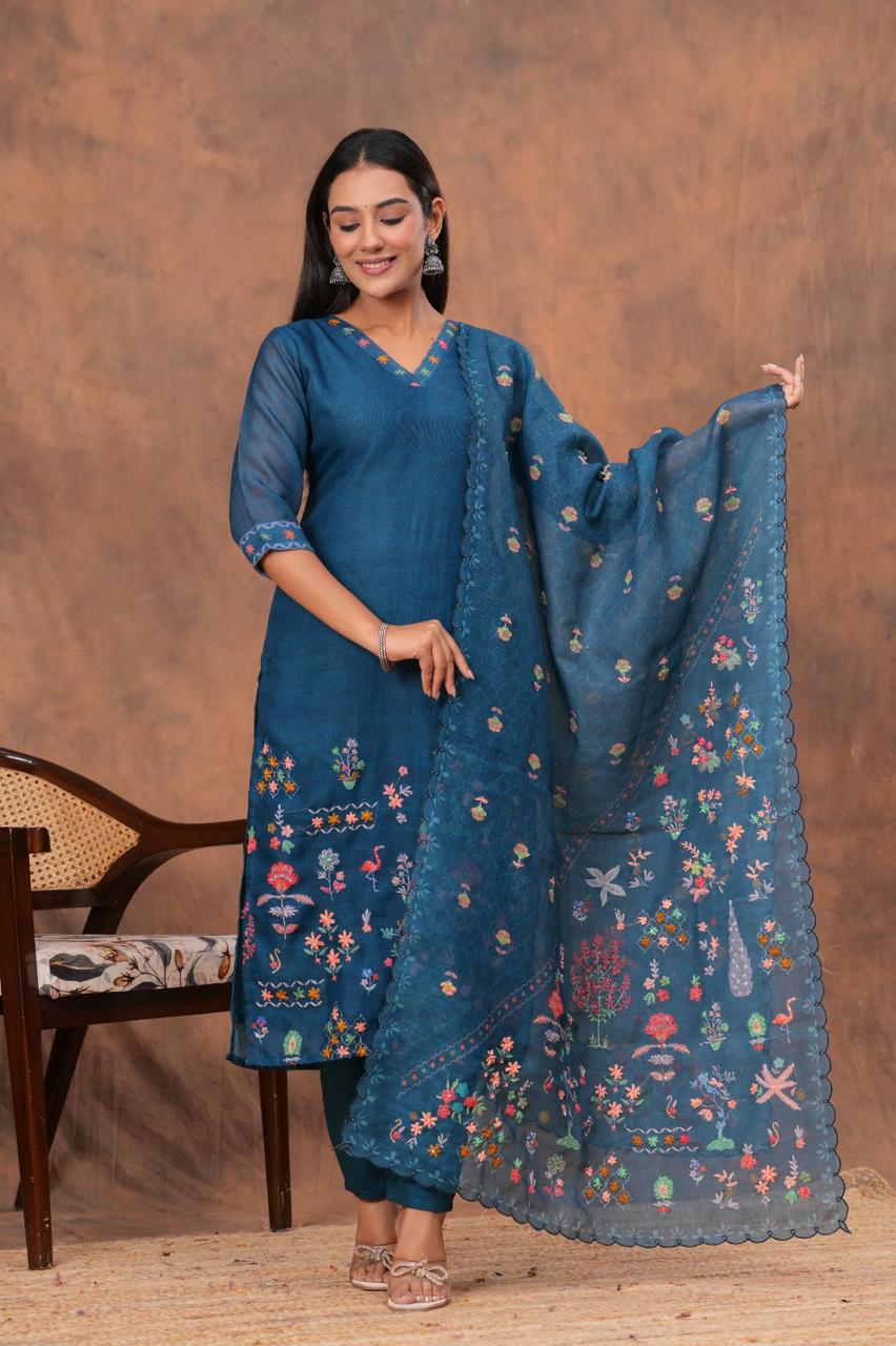 Midnight Blue Floral Kurta Set