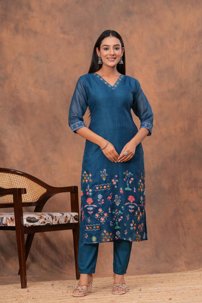 Midnight Blue Floral Kurta Set