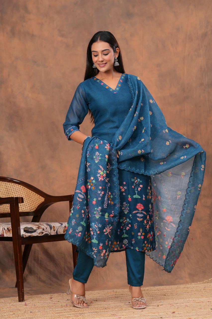 Midnight Blue Floral Kurta Set