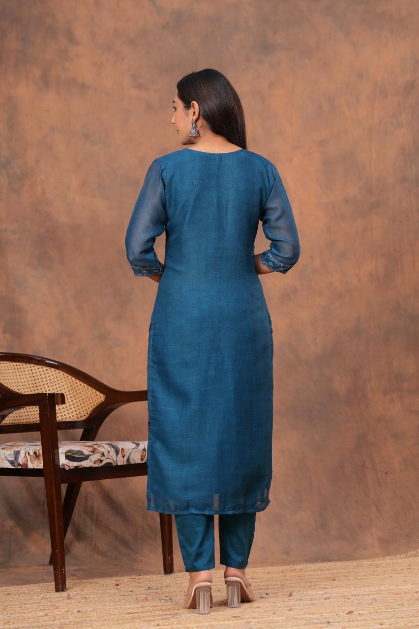 Midnight Blue Floral Kurta Set