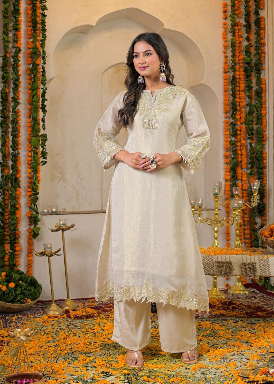 Golden Marigold Embroidered Kurta Set