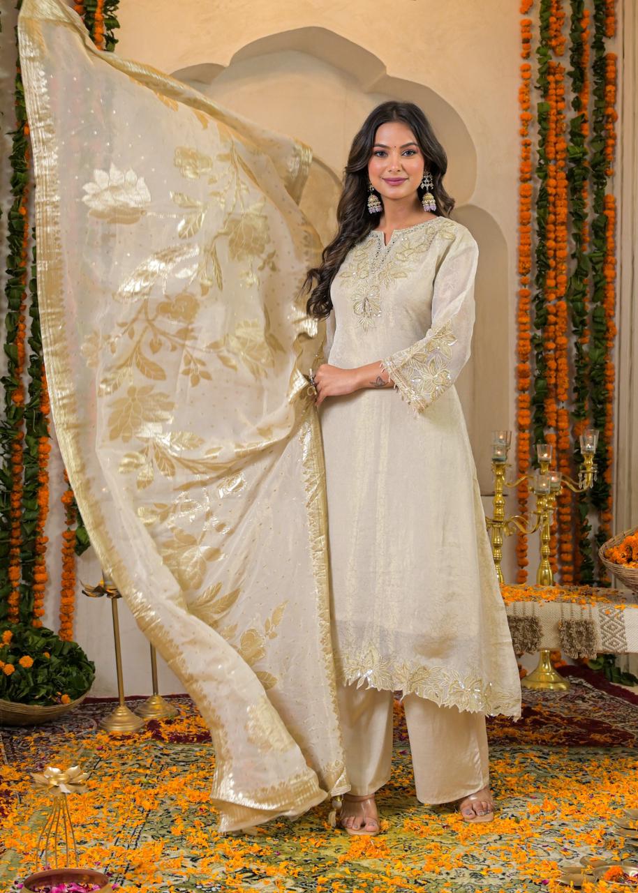 Golden Marigold Embroidered Kurta Set