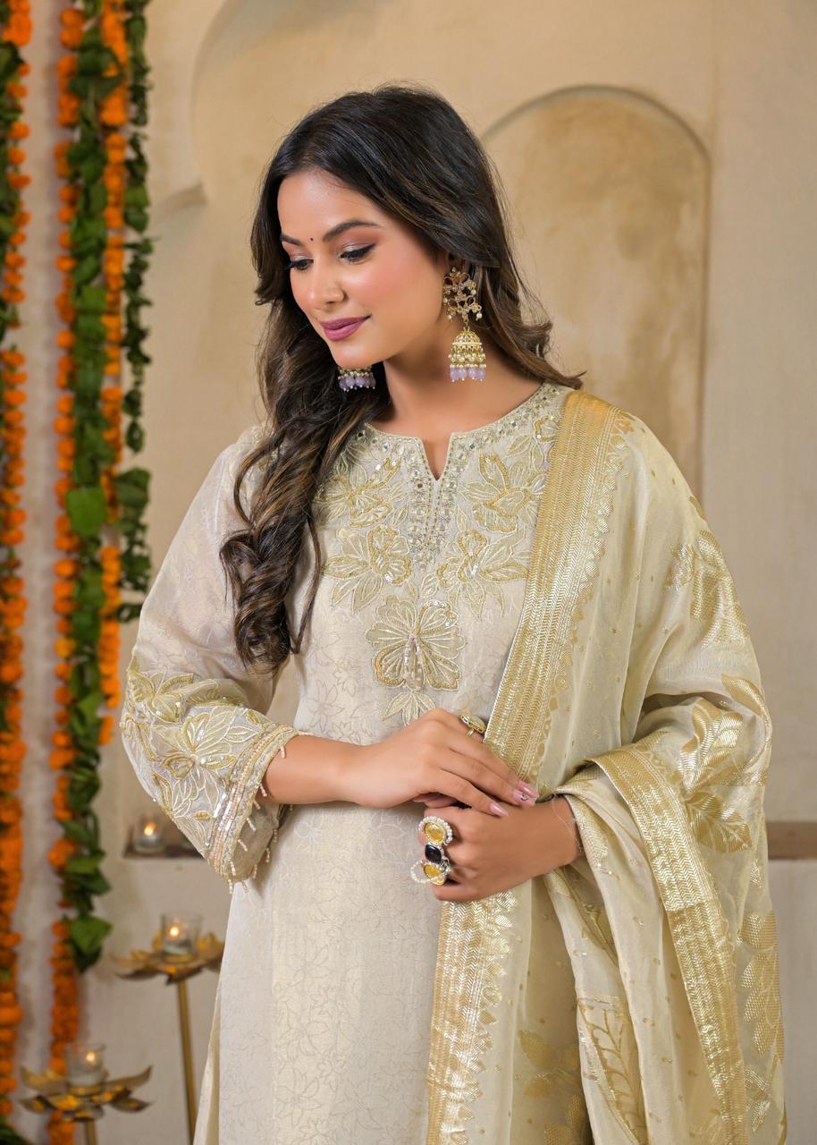 Golden Marigold Embroidered Kurta Set