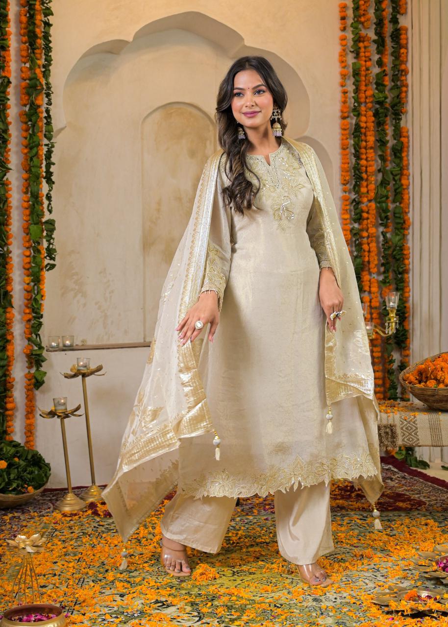 Golden Marigold Embroidered Kurta Set