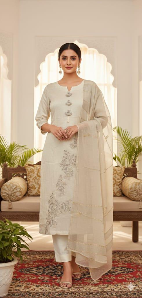 Moonlit Ivory Embroidered Kurta Set