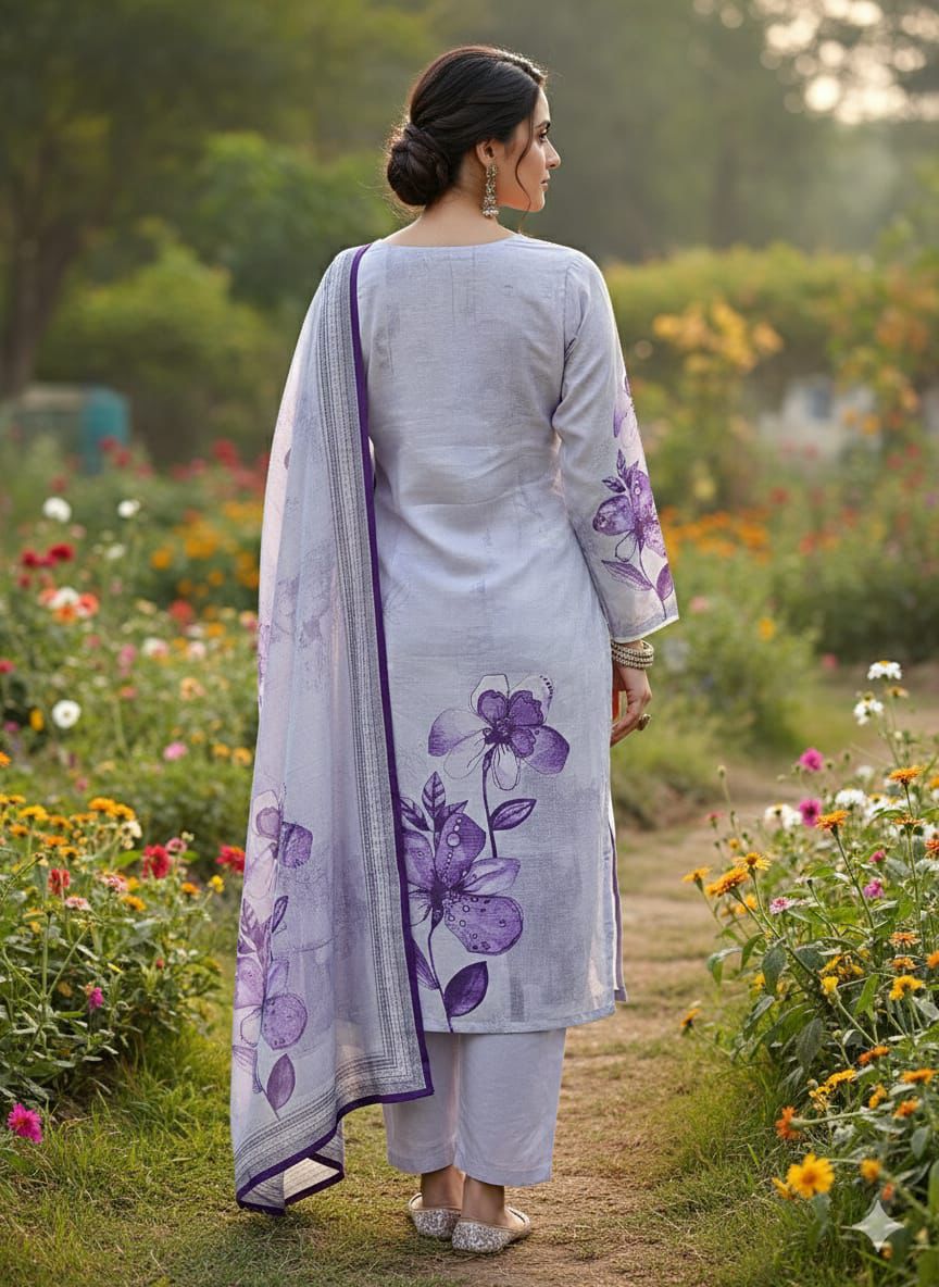Lavender Muslin Printed Suit Set