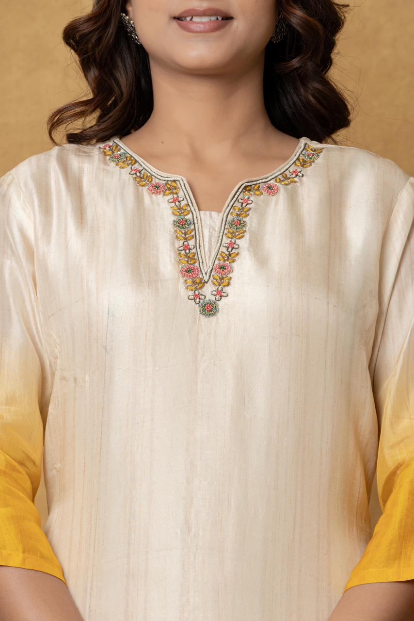 Ivory–Mustard Ombré Tissue Suit Set