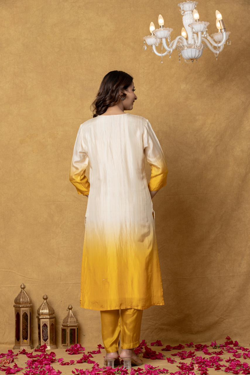 Ivory–Mustard Ombré Tissue Suit Set