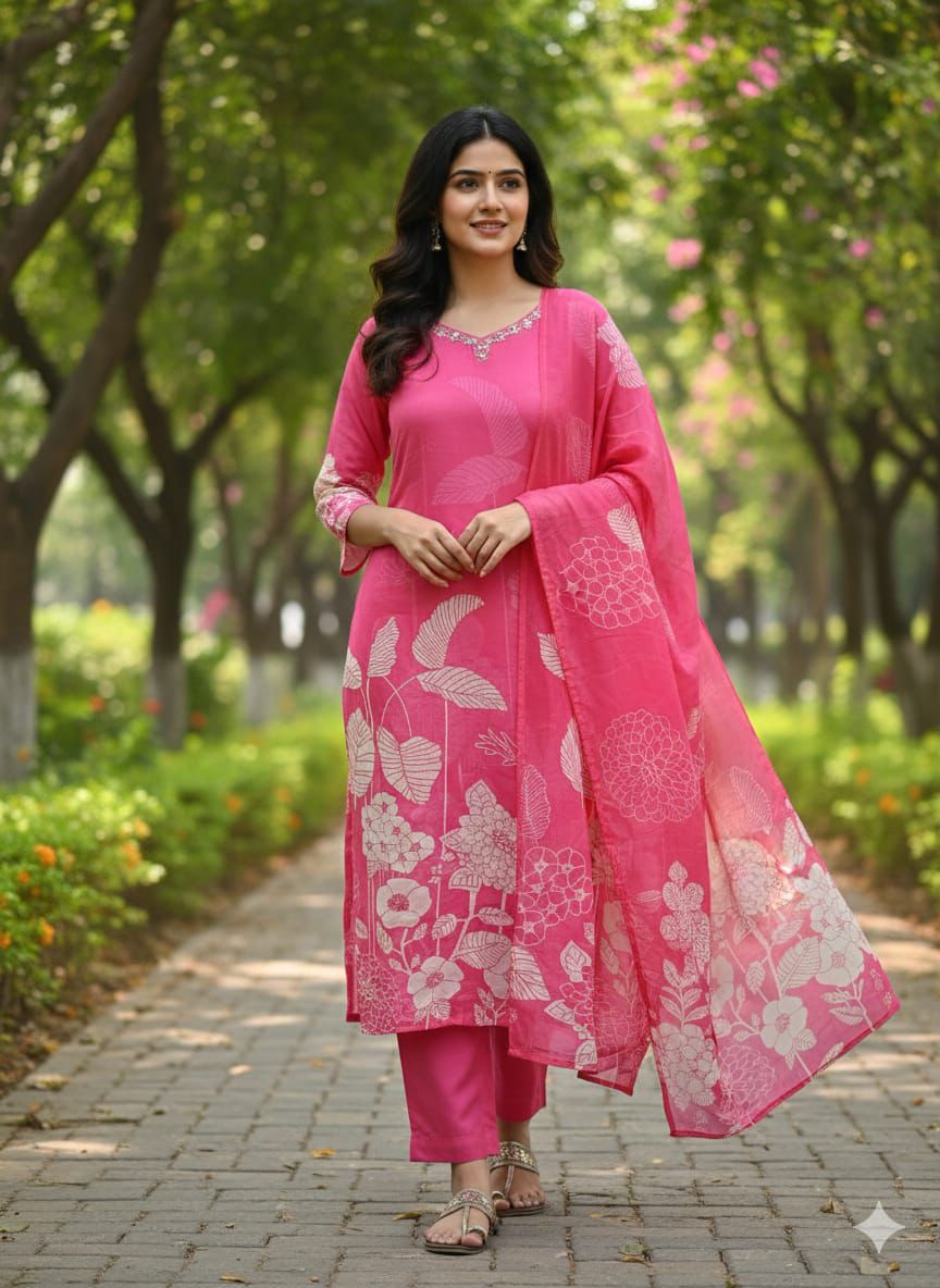 Rose Pink Crepe Suit Set