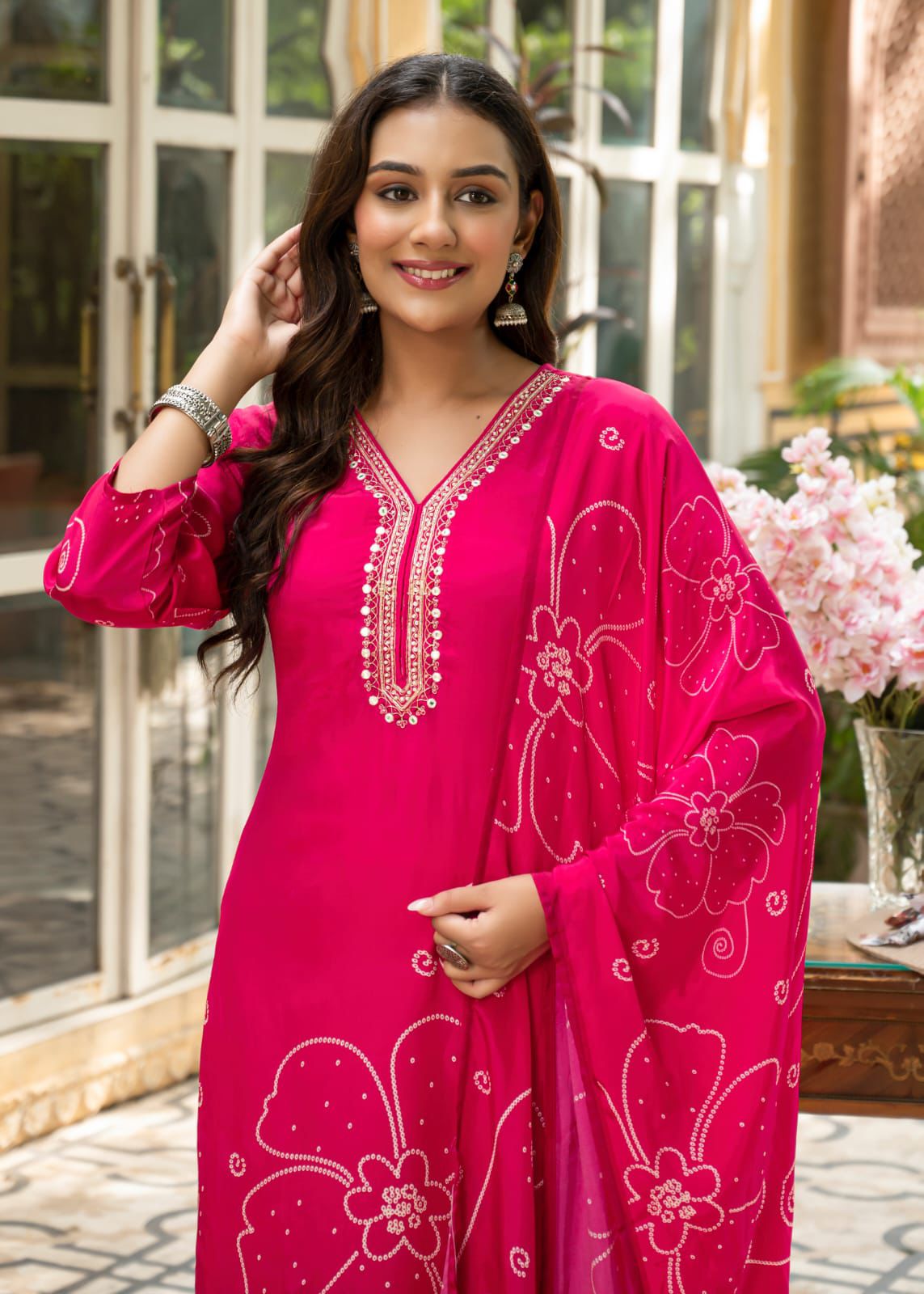 Fuchsia Crepe Suit Set