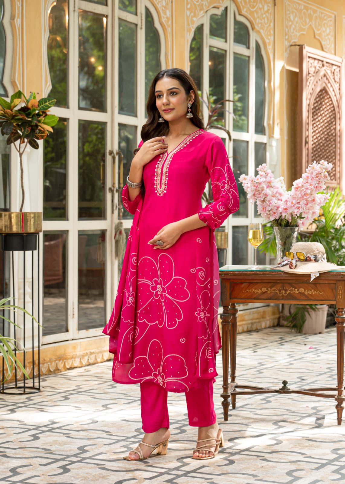 Fuchsia Crepe Suit Set