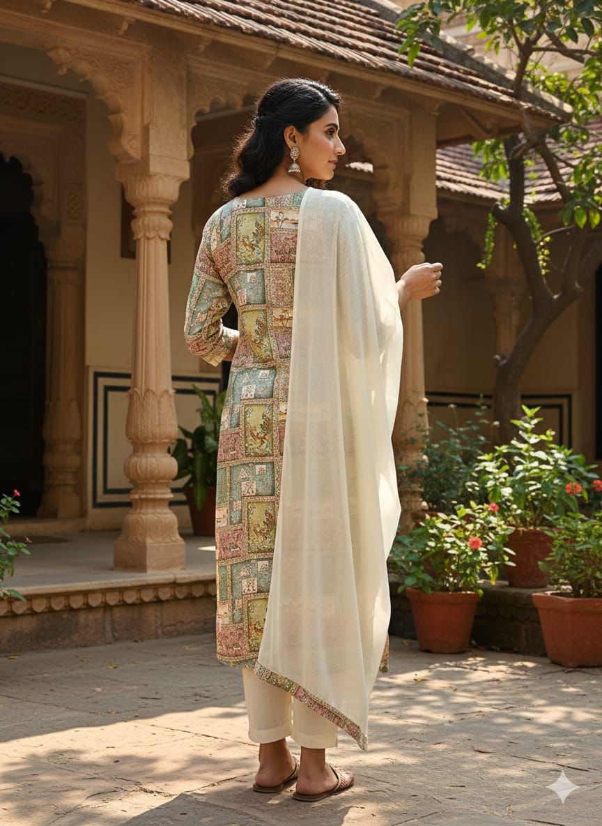 Pastel Printed Tissue Suit Set